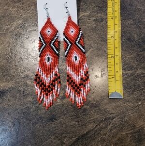 NEW Handcrafted Red Beaded Earrings